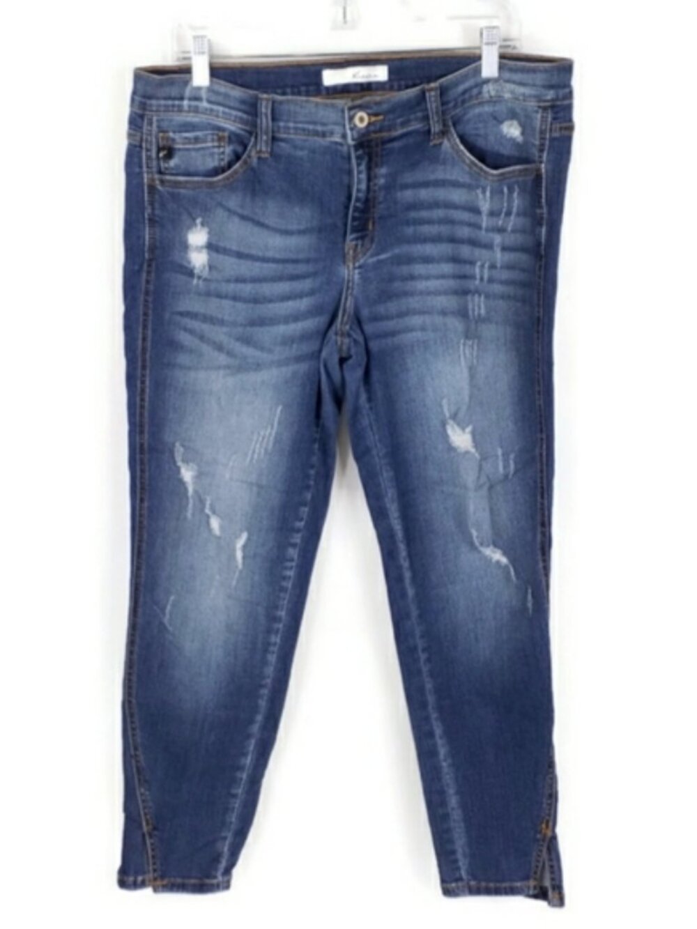 KanCan Medium Wash Mid Rise Distressed Split Hem Ankle Skinny Jeans Womens 15/31 - Picture 15 of 15